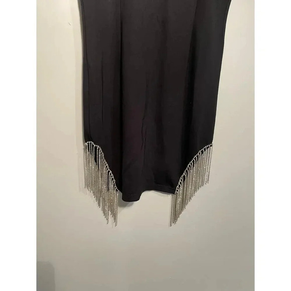 Pink‎ Lily Black Mock Neck Mini Dress with Rhinestone Tassels - Picture 4 of 10